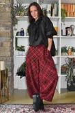 Arbi Needlecord Tartan Barrel Pant Burgundy
